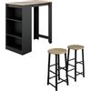 MB Muebles Bonitos, Tavolo Alto da Bar con 2 Sgabelli Kyra, Barra da Cucina in Stile Moderno con 3 Ripiani, Melamina Opaca, Nero e Sonoma, 110x103x50cm