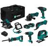 VONROC Set attrezzi a batteria VPower 20V. Include trapano, seghetto alternativo, lampada da lavoro LED, 1x batteria 2.0Ah, caricatore rapido e borsa (7 attrezzi 2x 4.0Ah)