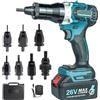 Generic Set di utensili per rivetti senza fili, pistola rivettatrice elettrica portatile con batteria da 26 V e caricabatterie, include custodia per il trasporto, adatta per dadi rivetti da M3 a M12
