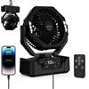 ELZO 20000mAh Ventilatore da campeggio con luce LED, Ricaricabile per Scrivania Tenda, USB Telecomando E gancio, 5 Velocità con Modalità sonno per Casa Ufficio Viaggi Pesca