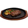 Generico Padella Bistecca,da portata ovale in ghisa per barbecue da 25 cm con base in legno,Bistecchiera | Adatto A Picnic, Barbecue, Ristorante, Cucina, Casa, Servizio, Grigliatura E Cottura