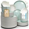 PURE LIVING INTERIOR DESIGN Set Piatti Moderni Ibiza per 12 Persone, 36 Pezzi in Steingut - Servizio di Piatti e Ciotole Mediterranei, Resistenti a Lavastoviglie, Microonde e Graffi - Pure Living Colori Beige e Turchese
