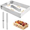ACHANFLY Stampo Rettangolare Torta Regolabile Anello Torta in Acciaio Inox 18-53cm con Divisori e 2 Spatole per Tiramisu Mousse Pasticcini Pizza Cuocere e Decorare