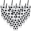 VorErgyllic Set di 12 Bicchieri di Plastica a Tema Calcio 710ml con Coperchio e Cannuccia, Tumbler Riutilizzabile per Feste Compleanno, Decorazione per Party Sportivi, per Bambini e Adulti (Cannuccia Nera)