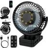 LYPPUL Ventilatore da campeggio con clip, batteria da 12000 mAh, con telecomando, ventilatore da tavolo USB con luce LED e timer, rotazione a 360°, per campeggio, passeggino, casa, ufficio