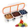 Qurxuanwe 600ml Bento Box in Acciaio Inossidabile con 3 Scomparti e Coperchi, Portamerenda Ermetico Riutilizzabile, Contenitore Snack Suddiviso, Scatola Alimenti a Tenuta Stagna per Scuola, Picnic, Viaggi, Casa