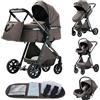 YAZOCO Passeggino 3 in 1 Trio Carrozzina Multifunzionale Carrozzina Ovetto Pieghevole Set Passeggino Neonato Sedili Parapiedi Zanzariere Vista Dall'Alto (Cioccolato)