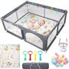 CHOLY Box per bambini 150 x 180 cm, con rete traspirante visibile, parco giochi extra grande (grigio scuro con tappetino da gioco B, 150 x 180 cm)