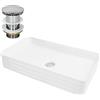 ML DESIGN modern living ML-Design Lavabo da Appoggio in Ceramica Bianco Lucido Rettangolare 68x38x12 cm Lavandino con Set di Scarico in Ottone Cromato Lavello Lavamani Piletta Drenaggio Sanitari per Bagno in Design Moderno