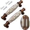 Vulevirtue 2 Pezzi Maniglia Ceramica Floreale, Vintage Pomelli per Mobili della Cucina Armadio Cassetto Pomelli per Mobili Porta Manopole in Lega di Zinco e Ceramica 96 mm