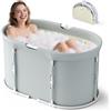 Brolteja Vasca da bagno pieghevole per doccia, 92L x 57W x 56H cm, vasca da bagno autoportante con sedile, doccia calda, bagno di ghiaccio, sauna, vasca da massaggio, bagno di ghiaccio portatile per adulti