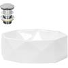 ML DESIGN modern living ML-Design Lavabo da Appoggio in Ceramica Ø 42 x 13,5 cm Bianco Lucido incl. Piletta di Scarico per Lavandino senza Troppopieno Lavello per Bagno Set Drenaggio Acciaio Inox Design a Diamante