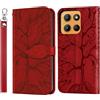 Rostsant Custodia per Motorola Moto G15/G05/E15 Cover a Slot per Carte Portafoglio in Pelle PU Custodia a Libro Albero in Rilievo Cover Telefono per Motorola Moto G15 Rosso