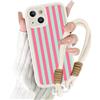 Paovkoi Cover per iPhone 15 con Cordino, Aesthetic estate Stripes Striped Righe Disegni Custodia con Tracolla Laccio Collana, Rosa Silicone Bumper Protettiva Custodie per iPhone 15 6,1'' - 02