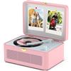 KOVCDVI Lettore CD portatile Bluetooth, radio retrò con lettore CD, altoparlante, supporta la riproduzione USB e AUX, con telecomando, copertura antipolvere in similpelle Rosa