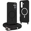 YFSYLL Magnetica Cover per Samsung Galaxy S23 FE con Cordino,Compatibile con MagSafe,Silicone Case con Regolabile Cordino da Collo Nylon Catena Collana Tracolla - Nero