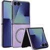 XKchatpt Custodia Magnetica per Samsung Galaxy Z Flip 7 Compatibile con la Ricarica Wireless, Custodia Rigida Sottile Antiurto in Pelle PU Viola