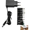 Quonex Adattatore CA 6V 1A con 8 punte, universale alimentazione da CA 100 a 240 V a DC 6 V 1000 mA, caricatore multi-connettore per strisce LED, telecamere CCTV, router, giocattoli elettrici e dispositivi