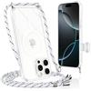 Vauki Cover Magnetica per iPhone 16 Pro Max con Cordino con Controllo Fotocamera Pulsante Cattura, Compatibile con MagSafe, Trasparente Sottile Antiurto Custodia con Laccio Tracolla Cellulare (Bianco)
