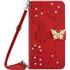 VQWQ Custodia per Oppo Reno 4 Z 5G, Cover a Portafoglio in Pelle PU Glitter Slot per Schede Libro Supporto Cavalletto Flip Case Wallet Tracolla Regolabile Chiusura Magnetica per Maschio -[HT01]-Rosso