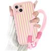 Paovkoi Cover per iPhone 15 con Cordino, Aesthetic estate Stripes Striped Righe Disegni Custodia con Tracolla Laccio Collana, Rosa Silicone Bumper Protettiva Custodie per iPhone 15 6,1'' - 01
