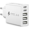 KINPEE Caricatore USB C 50W, 5 Porte Presa Multipla Caricabatterie Rapido Alimentatore USB Spina USB C Fast Charger Type C per iPhone 17 16 15 14 13 12 Mini 11 Pro Max X XR XS 8 Plus SE, iPad, Samsung Galaxy