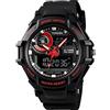 TONSHEN Orologio Uomo Sportivo Outdoor 50M Impermeabile Analogico Quarzo LED Digitale Tre Tempo Plastica Orologi da Polso (Rosso)