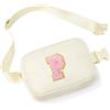 YOOLIFE Marsupio con lettere per bambini e bambine, regalo per ragazze 3 4 5 6 7 8 9 10 11 12 anni, personalizzato per adolescenti regali per donne fidanzate sorelle mamma, beige., P