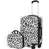 SUREVOY Set di valigie con motivo leopardato, dotato di ruote universali silenziose e trolley telescopico (Bianco（14+20）)