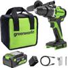 Greenworks 24V Trapano a percussione a batteria 90Nm Brushless, Grado professionale, frizione 21, batteria USB-C 4.0Ah (24.000mAh), caricatore veloce USB-C da 65W (3 porte) e cavo USB C (1M) DD590