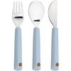 LÄSSIG Set di posate per bambini 3 pezzi forchetta, cucchiaio, coltello in acciaio inox con manico in silicone/Cutlery with Silicone Handle Happy Rascals Smile sky blu