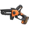 WORX WG326E - Mini motosega a batteria 20 V, lunghezza di taglio 12 cm, cambio catena senza attrezzi, velocità della catena da 7,6 m (batteria da 2,0 Ah e caricatore)