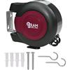 RAM ONLINE Ram® - Stendibiancheria retrattile, 30 m, con cavo doppio, resistente, per appendere vestiti, 2 x 15 m, colore: Nero