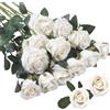 Wekuw Fiori Artificiali Rose di Seta, 15 Pezzi Rose Finte 2.7 x 20 in Bouquet Fiori Finti di Rosa con Steli Lunghi Realisticamente Morbido, per Decorazioni, Matrimoni E Abitazioni (Bianco)
