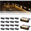 Solpex Lampade solari per esterni, 16 pezzi, luce bianca calda per scale, luci solari impermeabili, illuminazione a LED per scale esterne, gradini, recinzione, giardino, cortile, decorazione (nero)