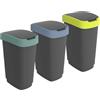Rotho Twist 3 x 25L - Set di 3 cestini per Raccolta differenziata Coperchi colorati
