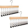 Ysaca Organizer per armadio con 10 clip, organizer salvaspazio da appendere, gancio con clip rotante a 360° per leggings, pantaloni, jeans, gonne, calze, clip in metallo antiscivolo (legno, 2 pezzi)