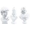 Durlo Set di 3 statue di teste greche, figure greche classiche, busti, statuette in gesso, statuette in resina di Apollo, ornamenti, schizzi, pratica, busto di Dio, Grecia