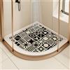 SHIJHUI Tappetino da doccia angolare per interni, antiscivolo, antimuffa, con quadrante in luffa, curvo, drenaggio, nero, 60 x 60 cm