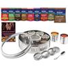 Bub: Scatola per spezie Masala Dabba Rajah e libro di ricette in latta di alta qualità da 22 cm, 9 barattoli per spezie con coperchi singoli, contiene 12 spezie, cucchiaio da portata e coperchi in