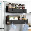TIANLIN 2 Pezzi Portaspezie da Parete, Magnetico Ripiano Magnetico per Frigorifero, Nero Mensole Magnetiche Frigo, Acciaio al Carbonio, con 4 Ganci, per Uso in Cucina e Bagno