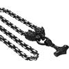 Flongo Collana vichinga Wolf Medallion: Wolf Wolfkopf Odin Warrior Thors Hammer Serpente collana argento acciaio inossidabile uomo donna catena bizantina con ciondolo a forma di lupo