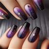 Aribliseza Press On Nails, 24 pezzi unghie finte viola con design cielo stellato, unghie finte quadrate di media lunghezza, unghie adesive per look francese, sfumatura rossa e lucentezza gel