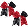 FSSTUD 2 pezzi 18 cm grande fiocco con paillettes grande tifo tifo coda di cavallo titolari glitter cheerleading fiocco elastico fiocchi per capelli cheerleader accessori per capelli rosso nero