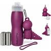 Katumpy Set Bottiglia Lava Pipi Cane | Set da 7 Pezzi. Bottiglia in Silicone Pieghevole, Portatile E Antigoccia da 400 ml | Include Dispenser Per Sacchetti e 4 rotoli di sacchetti per cani | Viola