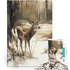LKSDCBOT Puzzle da 1000 pezzi per adulti Cervo dalla coda bianca nei boschi invernali Giochi educativi Regalo di compleanno, regali, arte murale 52x38cm