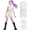 Kolegrial Bambina Rumi Costume Festa Cosplay Anime Demone Cacciatore Rumi Performance Show Uniformi Set Bianco Top Pantaloni per Fancy Dress Up Carnevale Halloween Party Mascherata Costume