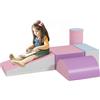 HOMCOM Set Costruzioni Morbide per Bimbi 1-3 Anni con 5 Blocchi Colorati, Set da Gioco Blocchi Morbidi per Bambini in Finta Pelle e Schiuma, Rosa, Viola, Celeste e Grigio