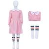 Kolegrial Bambina Eleven Costume Cosplay Season 4 Eleven Uniforme Rosa Maniche Lunghe Vestito e Calze per Carnevale Halloween Festa Compleanno Mascherata Fancy Costume