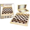 Teorema Giocattoli Fatto di Legno Set Giochi Riuniti 3 in 1: Dama, Scacchi e Backgammon, Scacchiera in Legno Pieghevole e Portatile per Adulti e Bambini